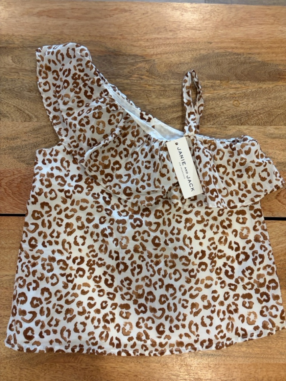 Janie and Jack Leopard Ruffle One-Shoulder Tank - Brown & White